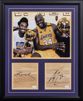 Kobe Bryant and Shaquille ONeal Dual Signed Floorboard 20x24 Framed Display (JSA)